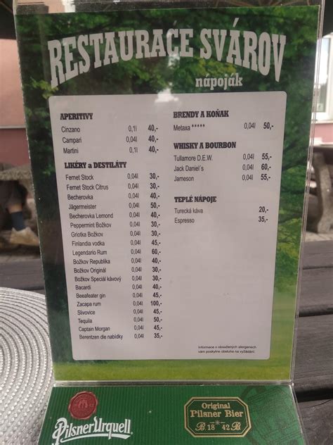 Restaurace Svárov (Česká Lípa) + Denní menu •。